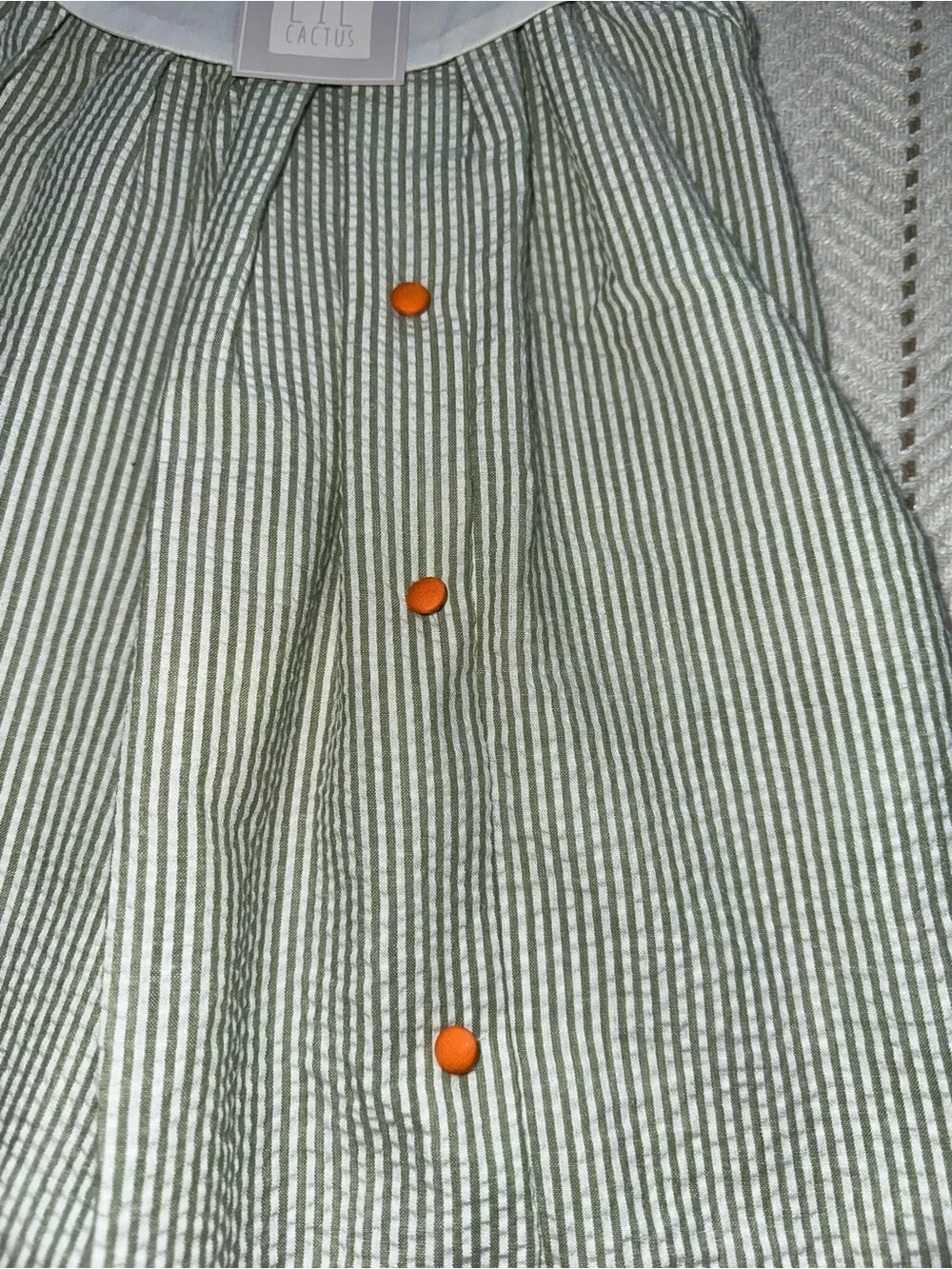 NWT Girls' Pumpkin Embroidered Green Stripe Dress with White Collar